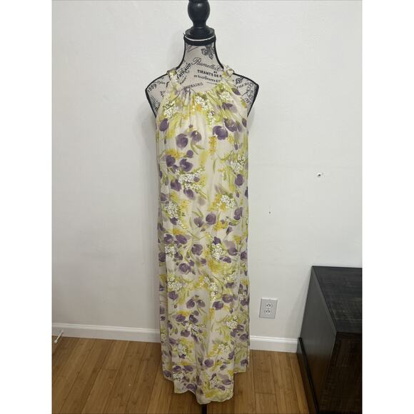 MSK Yellow Floral Chiffon Halter Spring Dress Garden Party Wedding Guest Sz 12 - Picture 1 of 4